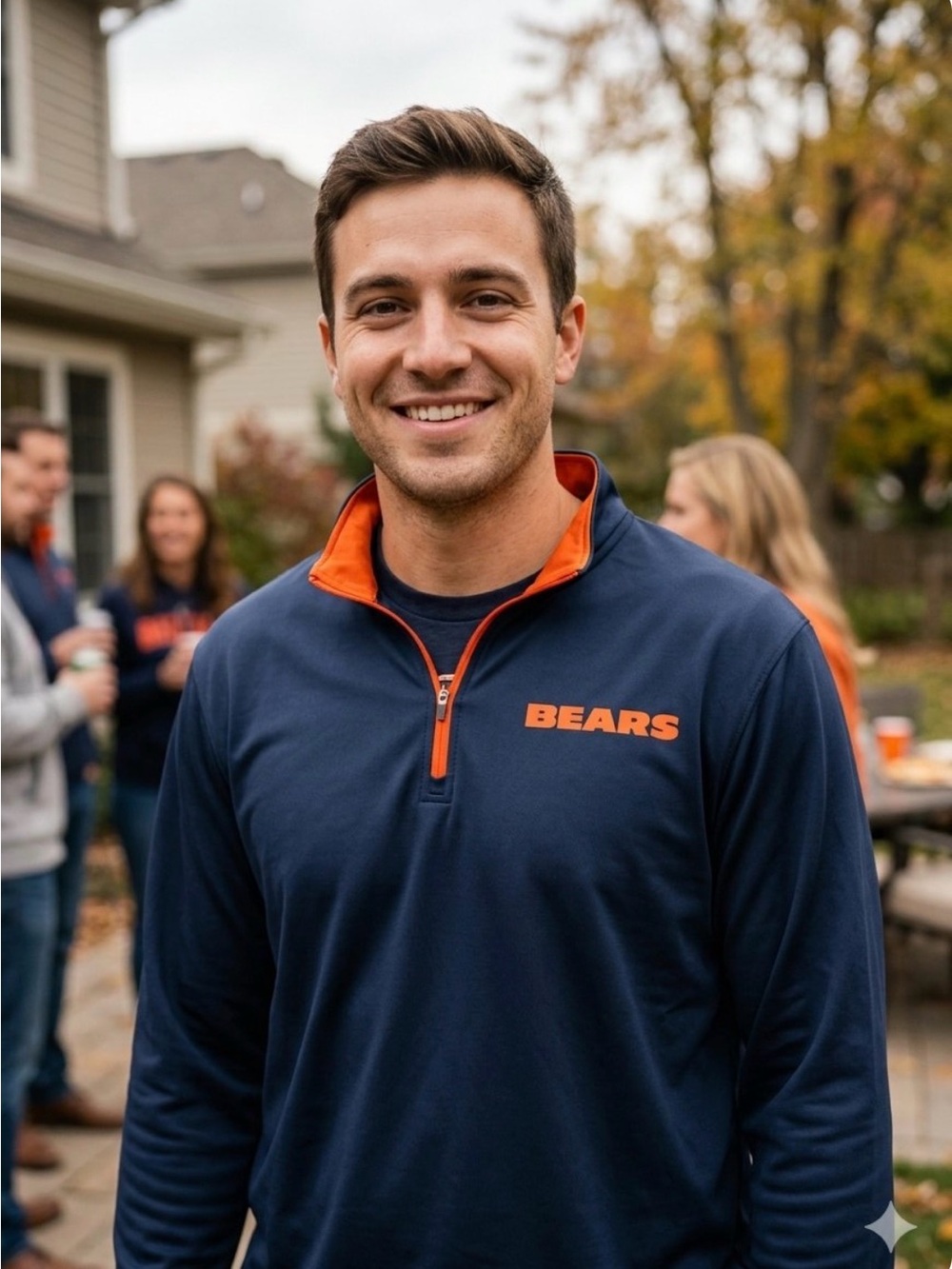NFL Navy and Orange BEARS Quarter-Zip Pullover, Large